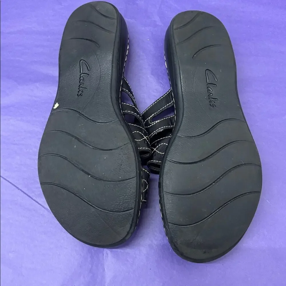 Clarks Black Leisa Cacti Strappy Sandals Stitch Detail Comfort Cushioned Boho 8M